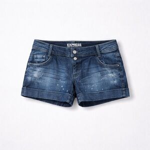 Express Distressed Dark Blue Denim RolledHem Shorts
Size 10 Waist 34 Inseam3 1/2